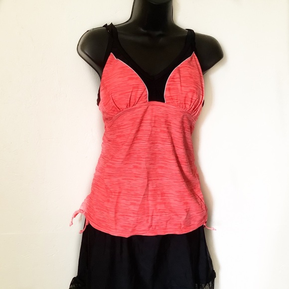 Medium Gerry 2 Piece Tankini Top & Swim Skirt Short V-Neck Swimsuit Coral NEW - Picture 3 of 15